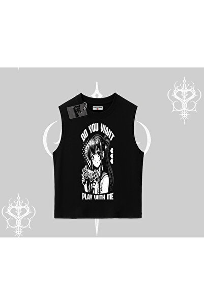 Tarzsokak تيشيرت بدون أكمام هل تريد أن تلعب بي أنمي فتاة مطبوع