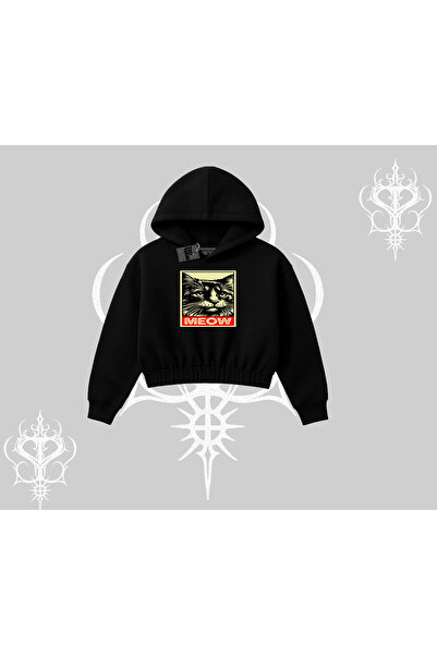 Tarzsokak Meow Written mačka Portret Štampano Hoodie Skraćeni kroj Dukserica