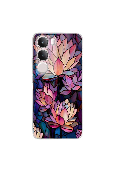 PrintiFy Vivo Y29 5G ile Uyumlu Vitray Sessiz Lotus Tasarımlı Şeffaf Silikon ...