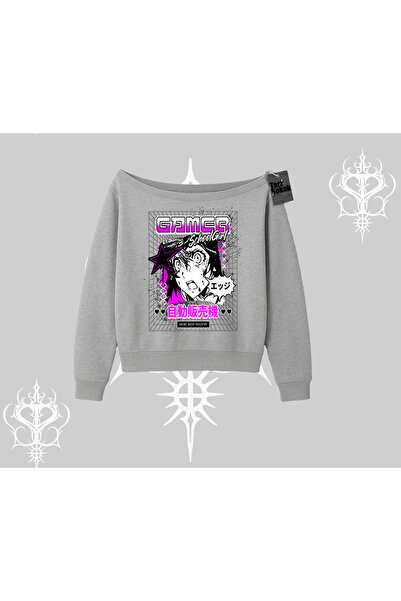 Tarzsokak Суитшърт с лодка на врата и аниме принт на ученичка