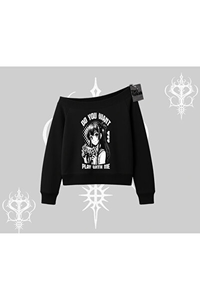 Tarzsokak Суитшърт с лодка на врата Искаш ли да си играем? Аниме момиче с принт