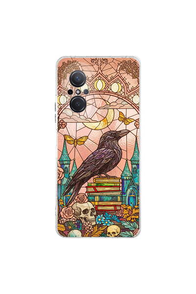 PrintiFy Huawei Nova 9 Se ile Uyumlu Vitray Bilge Kuzgun Tasarımlı Şeffaf Sil...