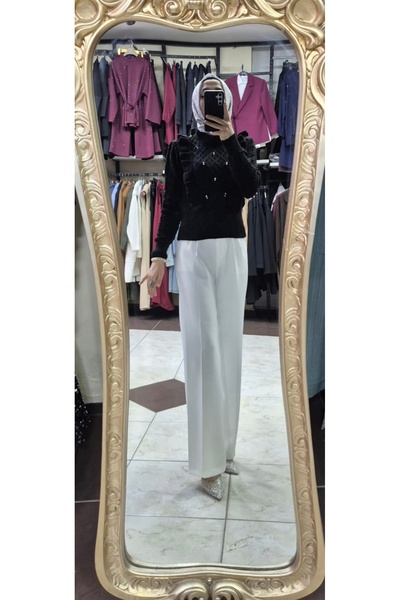 Mintaş Collar Ruffled Pearl Detailed Sweater