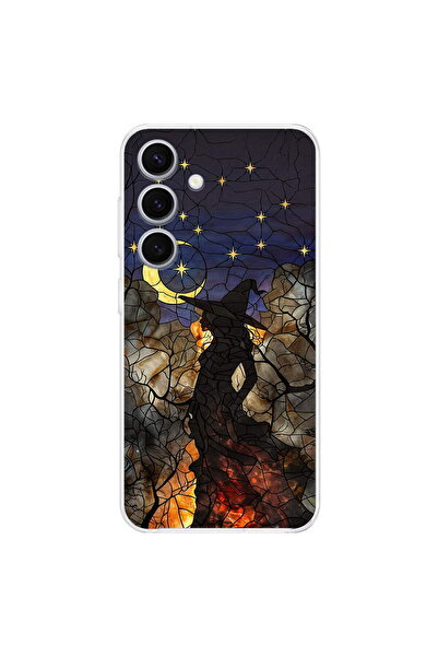 PrintiFy Samsung Galaxy S25 ile Uyumlu Vitray Cadı Saati Tasarımlı Şeffaf Sil...