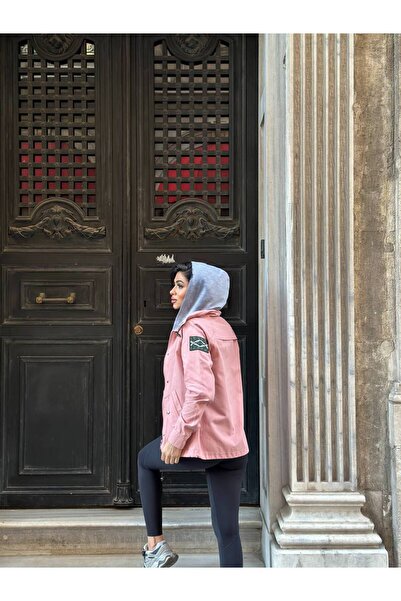 merlavin Women's Hooded combed cotton Vest Set pocketed gabardine jacket with crest detail