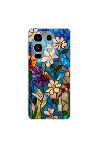 PrintiFy Infinix Note 50 Pro Plus ile Uyumlu Vitray Mavi Bahar Tasarımlı Şeff...