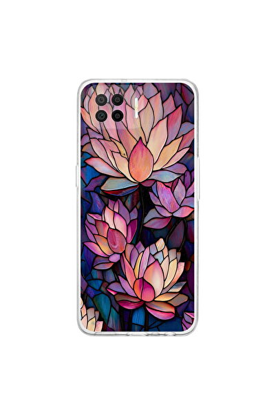 PrintiFy Oppo A73 ile Uyumlu Vitray Sessiz Lotus Tasarımlı Şeffaf Silikon Kılıf