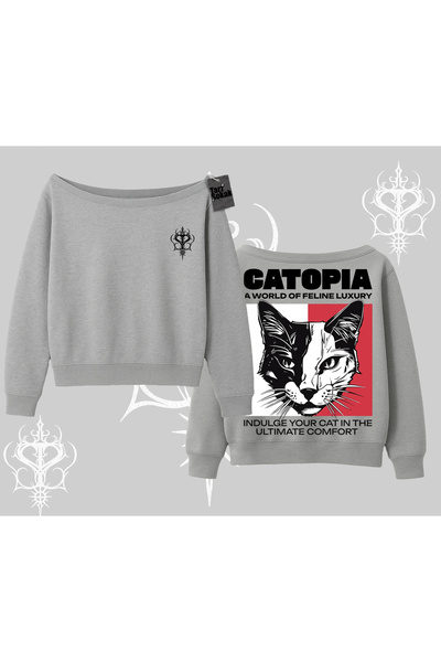 Tarzsokak سويت شيرت عصري ذو تصميم على شكل قطة برقم مطبوع