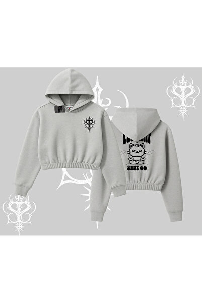 Tarzsokak سترة قصيرة بغطاء للرأس من Meditating Cat مطبوع