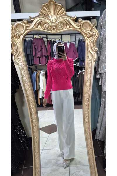 Mintaş Yaka fırfırlı İnci detaylı kazak