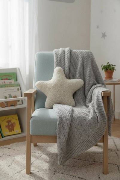 Nari Collections Star Shaped Teddy Fabric Baby Pillow – Soft Cream Decorative Star Throw Pillow