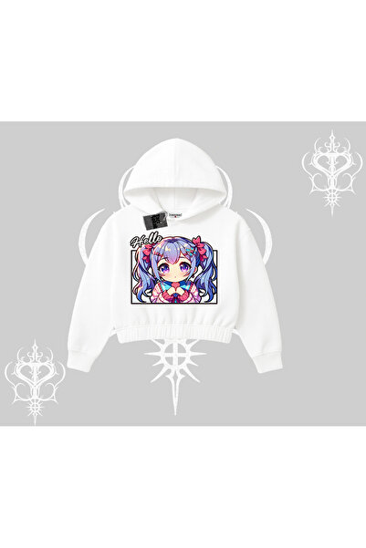 Tarzsokak سويت شيرت قصير بقلنسوة هيلو أنيمي فتاة شخصية لطيفة مطبوع