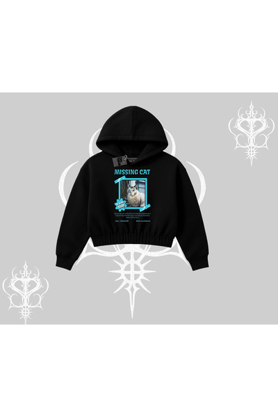 Tarzsokak Hanorac scurt cu glugă și imprimeu Missing Cat