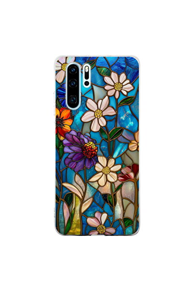 PrintiFy Huawei P30 Pro ile Uyumlu Vitray Mavi Bahar Tasarımlı Şeffaf Silikon...