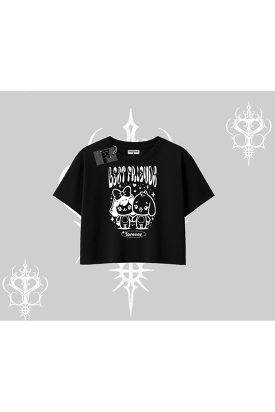 Tarzsokak Tricou crop oversize cu imprimeu „Best Friends Forever” și design d...