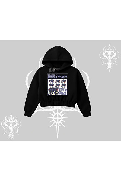 Tarzsokak Φούτερ με κουκούλα και στάμπα Twitch Emotes, χαριτωμένη εκφράση ani...