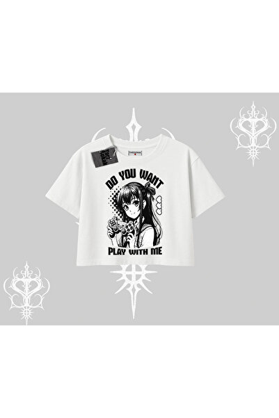 Tarzsokak قصة فضفاضة تي شيرت قصير هل تريد أن تلعب بي أنمي كيز مطبوع