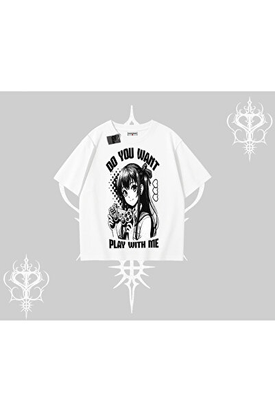 Tarzsokak قصة فضفاضة تي شيرت هل تريد أن تلعب بي أنمي كيز مطبوع