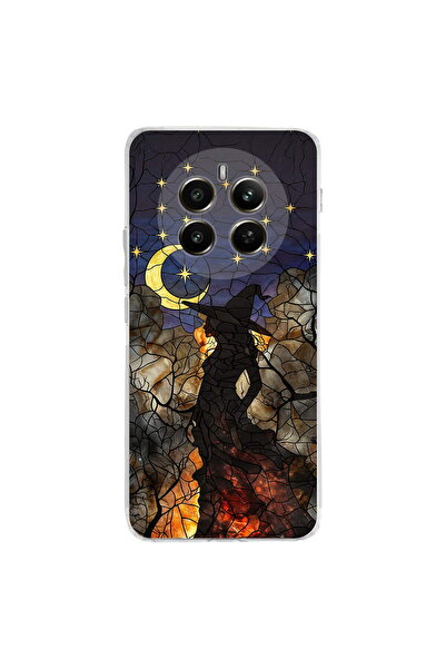 PrintiFy Realme 12 Pro Plus ile Uyumlu Vitray Cadı Saati Tasarımlı Şeffaf Sil...
