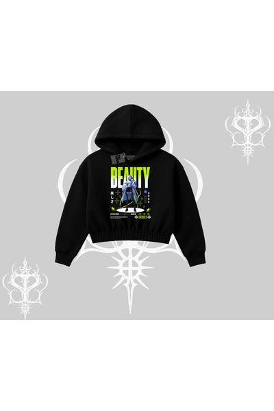 Tarzsokak سويت شيرت قصير بقلنسوة برسومات أنيمي يونيتي نيون مطبوع