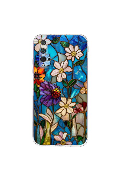 PrintiFy Huawei Nova 5T ile Uyumlu Vitray Mavi Bahar Tasarımlı Şeffaf Silikon...
