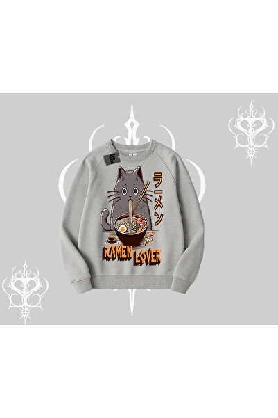 Tarzsokak Hanorac Biskilet cu imprimeu Anime Pisică Iubitoare de Ramen