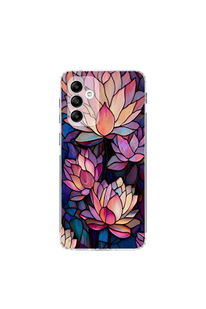 PrintiFy Samsung Galaxy M23 ile Uyumlu Vitray Sessiz Lotus Tasarımlı Şeffaf S...