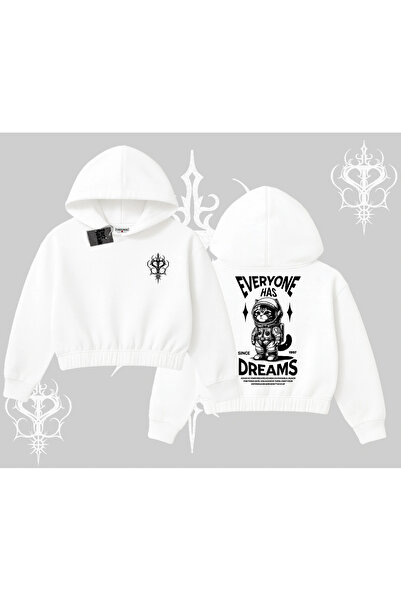 Tarzsokak Svi imaju snove Napisano Astronaut mačka Leđa Štampano Hoodie Skrać...