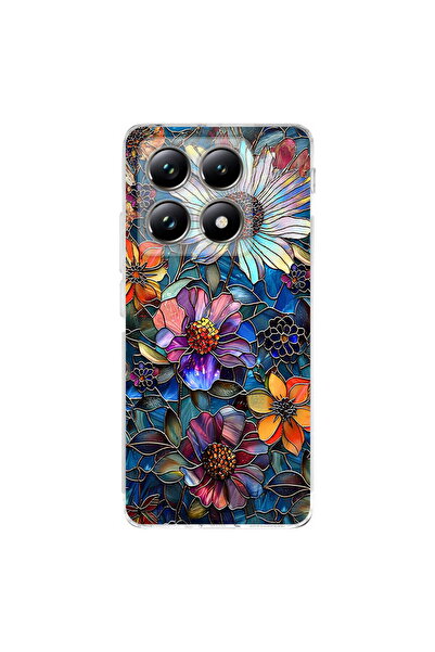PrintiFy Xiaomi Mi 14T ile Uyumlu Vitray Mücevher Flora Tasarımlı Şeffaf Sili...