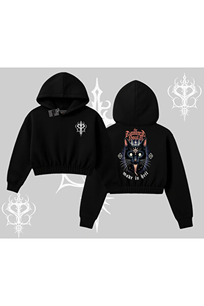 Tarzsokak Hanorac cu glugă imprimat „Gothic Cat Made in Hell”