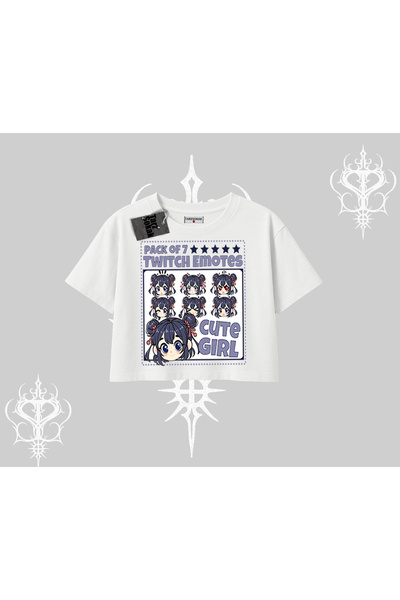 Tarzsokak قصة فضفاضة تي شيرت قصير الأكمام بتصميم تويتش إيموتز لفتاة أنمي لطيفة