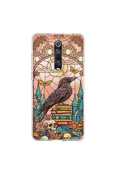 PrintiFy Xiaomi Mi 9T Pro ile Uyumlu Vitray Bilge Kuzgun Tasarımlı Şeffaf Sil...