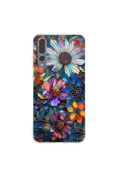 PrintiFy Huawei P20 Pro ile Uyumlu Vitray Mücevher Flora Tasarımlı Şeffaf Sil...