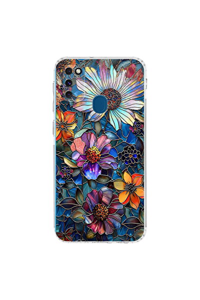 PrintiFy Samsung Galaxy M21 ile Uyumlu Vitray Mücevher Flora Tasarımlı Şeffaf...
