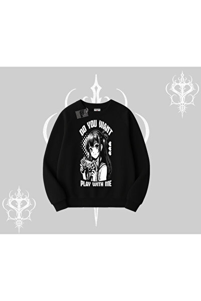 Tarzsokak سويت شيرت Biskilet هل تريد أن تلعب بي أنمي كيز مطبوع