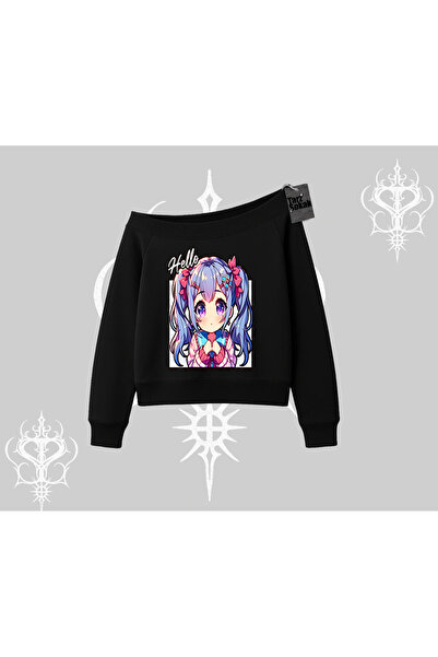 Tarzsokak Суитшърт с лодка на врата Hello Anime Girl Сладък принт с герои