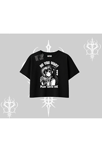 Tarzsokak قصة فضفاضة تي شيرت قصير هل تريد أن تلعب بي أنمي كيز مطبوع