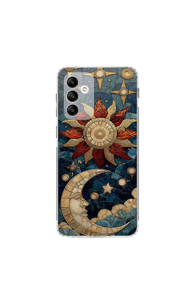 PrintiFy Samsung Galaxy M23 ile Uyumlu Vitray Sol ve Luna Tasarımlı Şeffaf Si...