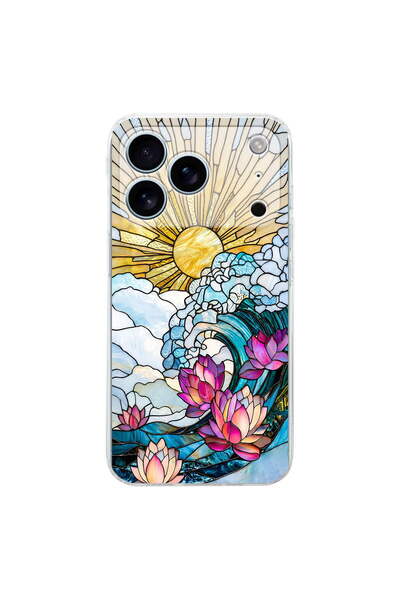 PrintiFy iPhone 17 Pro Max ile Uyumlu Vitray Okyanus Sabahı Tasarımlı Şeffaf ...