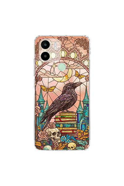 PrintiFy Redmi A1 Plus ile Uyumlu Vitray Bilge Kuzgun Tasarımlı Şeffaf Siliko...