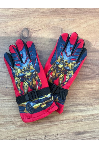 Blotch Boy's Trans Red-Yellow Color Lined Children's Ski and Snow Gloves for ...