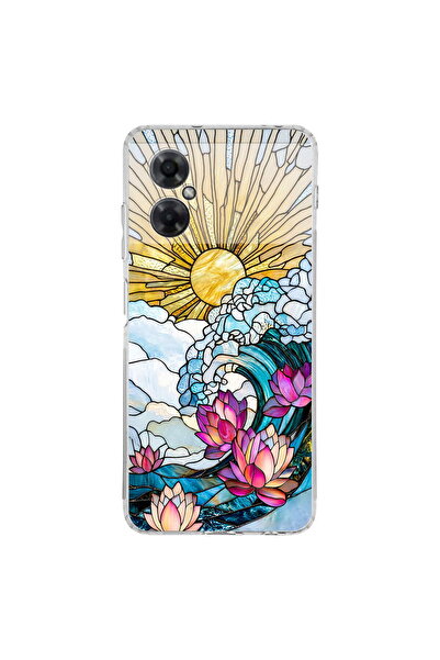 PrintiFy Redmi Note 11R ile Uyumlu Vitray Okyanus Sabahı Tasarımlı Şeffaf Sil...