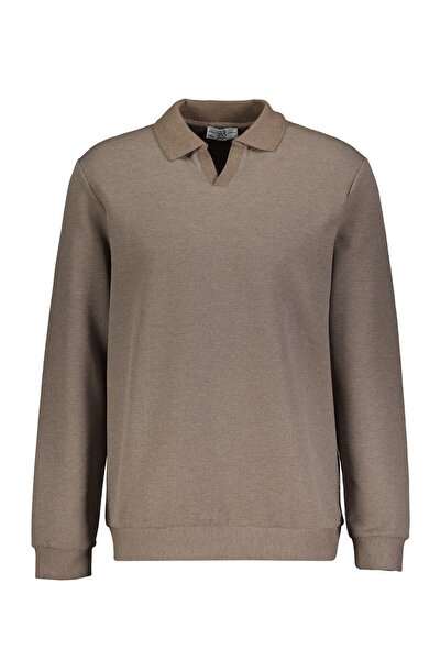 SÜVARİ Regular Fit Polo Neck V-Patch Buttonless Dobby Dark Brown Sweatshirt