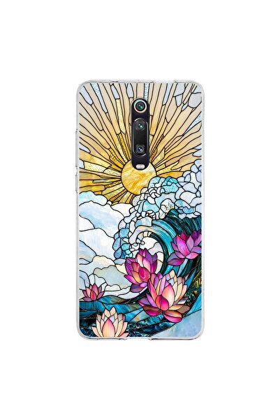 PrintiFy Xiaomi Mi 9T Pro ile Uyumlu Vitray Okyanus Sabahı Tasarımlı Şeffaf S...