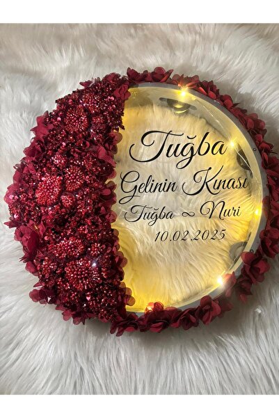 TAN EVENT Ledli Gelin defi Bordo + Aplikli .Defi,Işıklı Def,Gelin Defi,Vip Ge...