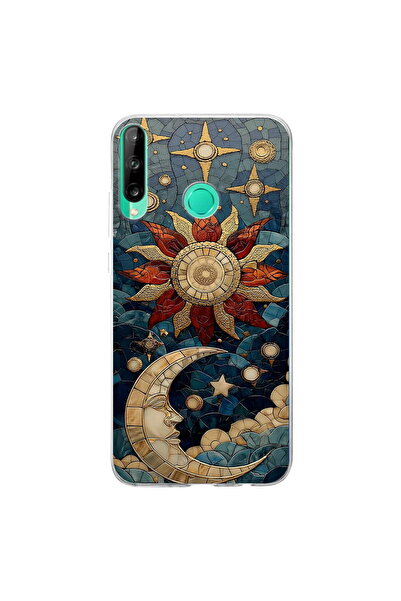PrintiFy Huawei P40 Lite E ile Uyumlu Vitray Sol ve Luna Tasarımlı Şeffaf Sil...