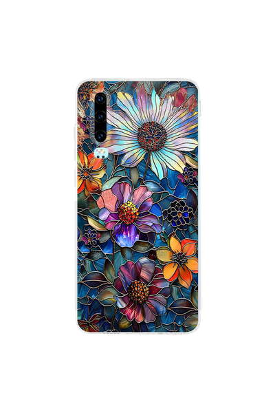 PrintiFy Huawei P30 ile Uyumlu Vitray Mücevher Flora Tasarımlı Şeffaf Silikon...