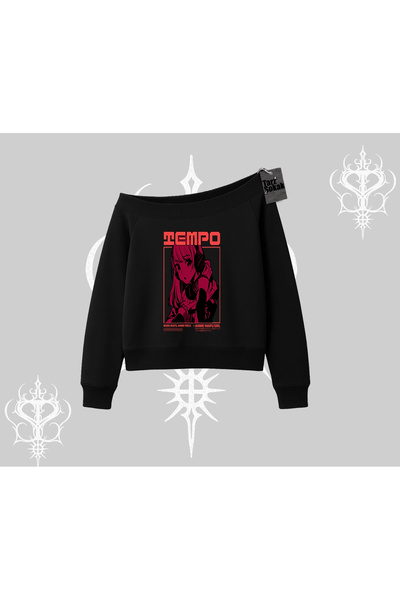 Tarzsokak سويت شيرت برقبة على شكل قارب، نمط رسومي أحمر من أنيمي وايفو