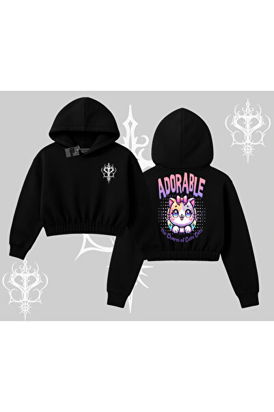 Tarzsokak سترة كاواي كيتي أركا مطبوع ذات القلنسوة ذات الأكمام القصيرة