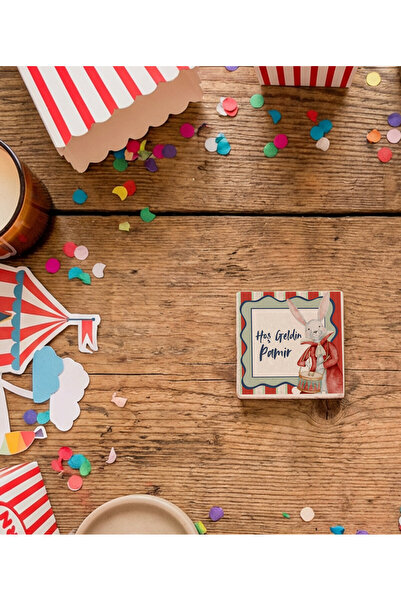 arslart Tavşan Figürlü Sirk Temalı Doğal Taş Magnet Hediyelik, Hoş Geldin Beb...